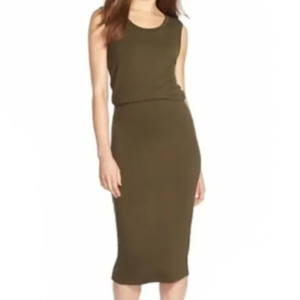 Leith Olive Green Sleeveless Midi Dress